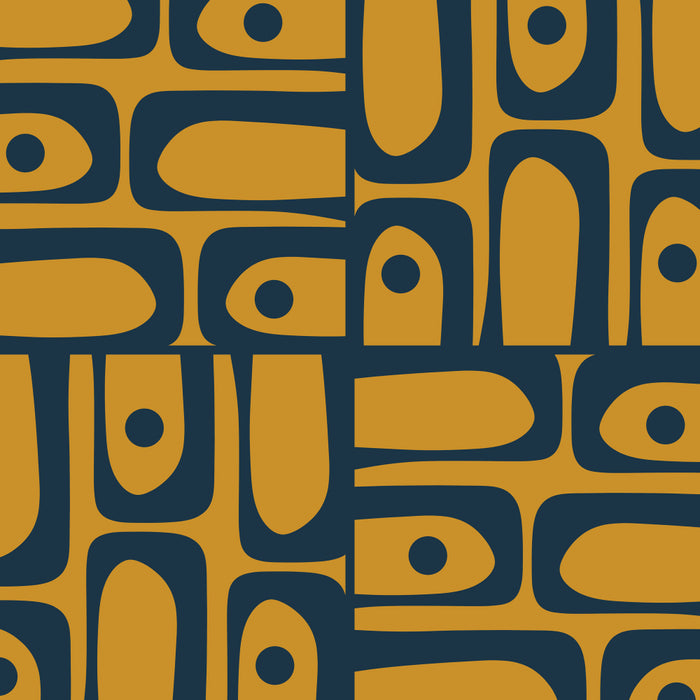 Mid Century Modern Piquet Abstract Multi Geometric Pattern in Dark Mustard and Navy Blue Coffee Mug Gallery Image 2