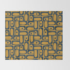 Mid Century Modern Piquet Abstract Multi Geometric Pattern in Dark Mustard and Navy Blue Throw Blanket Gallery Image 2