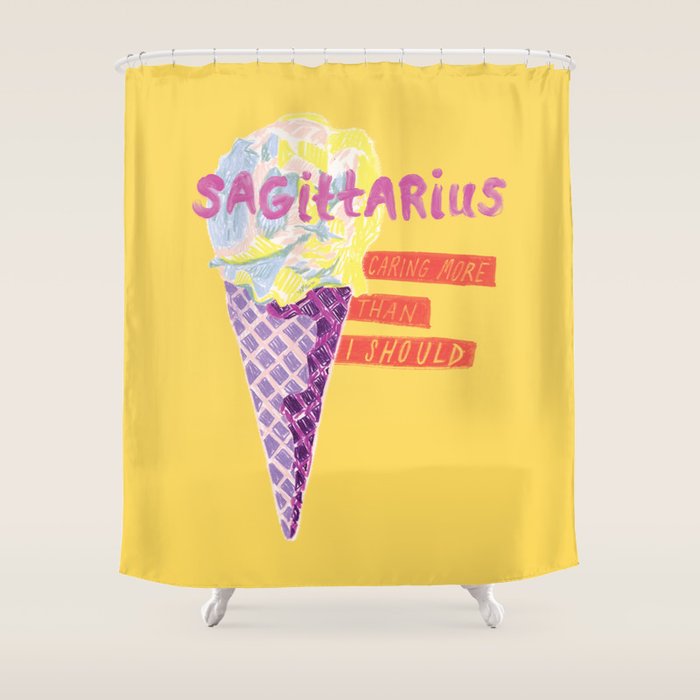 Sagittarius Cares in Sunshine Yellow | Zodiac Series  Shower Curtain Gallery Image 1