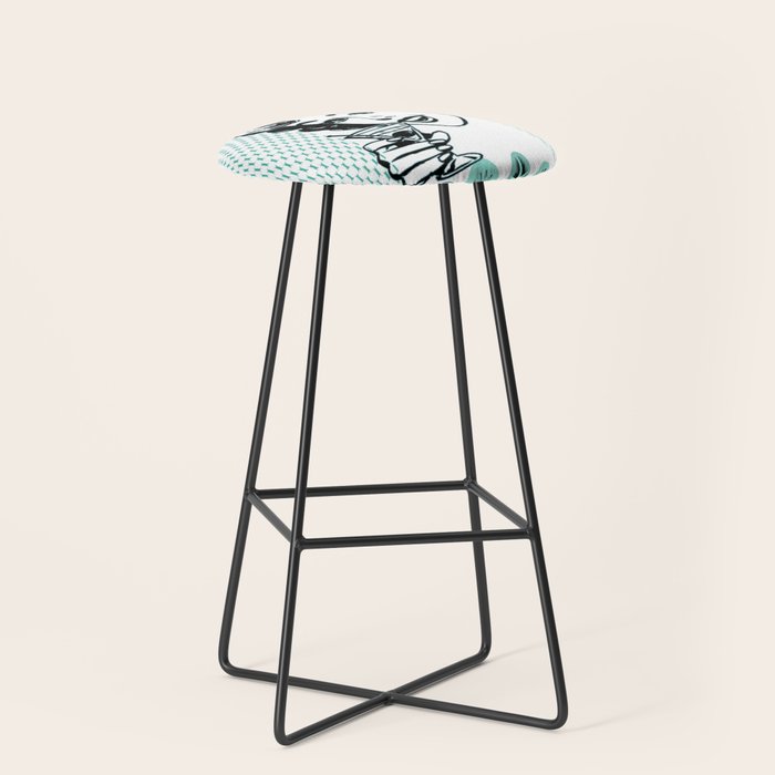 Mid-Century Modern Art Cocktail Teal Stool Gallery Image 1