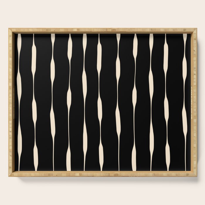 Threaded Stripes Painted Pattern in Black and Cream Serving Tray Gallery Image 1