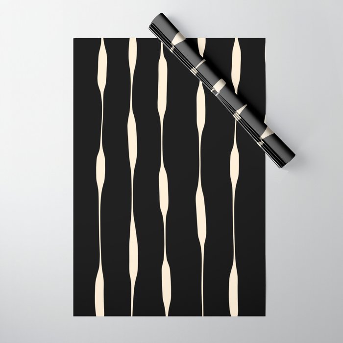Threaded Stripes Painted Pattern in Black and Cream Wrapping Paper Gallery Image 1