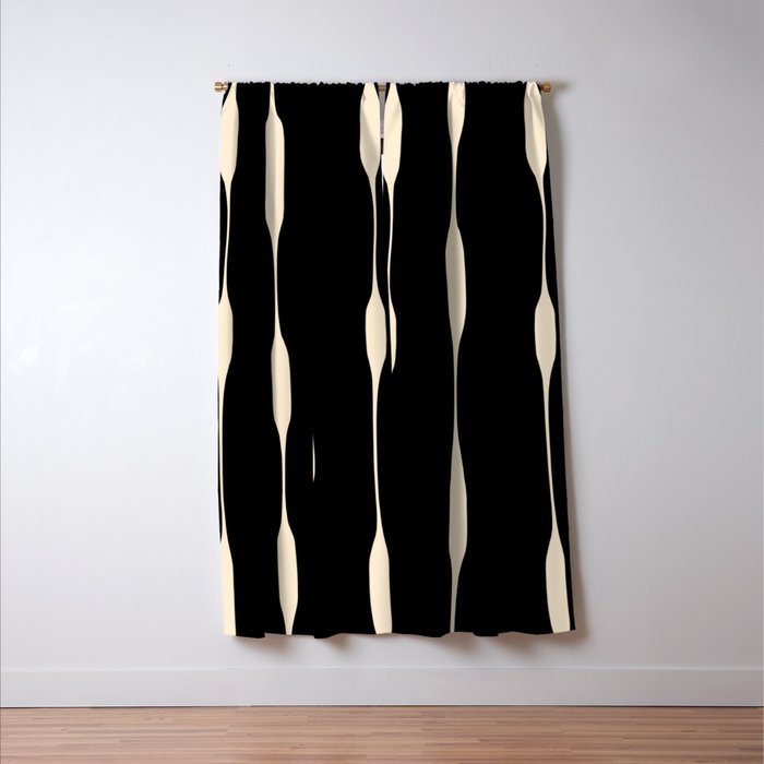 Threaded Stripes Painted Pattern in Black and Cream Window Curtain Gallery Image 3