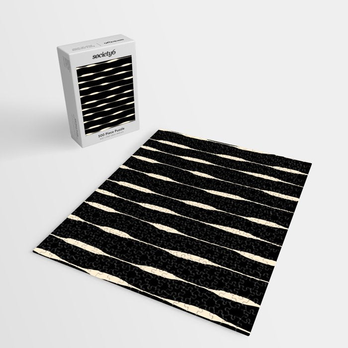 Threaded Stripes Painted Pattern in Black and Cream Jigsaw Puzzle Gallery Image 2