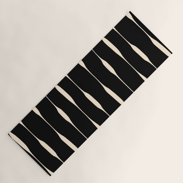 Threaded Stripes Painted Pattern in Black and Cream Yoga Mat Gallery Image 1