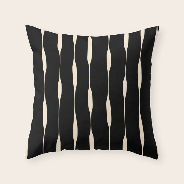 Threaded Stripes Painted Pattern in Black and Cream Throw Pillow Gallery Image 6