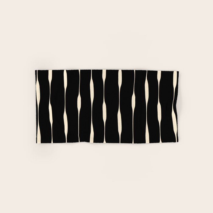 Threaded Stripes Painted Pattern in Black and Cream Bath Towel Gallery Image 1