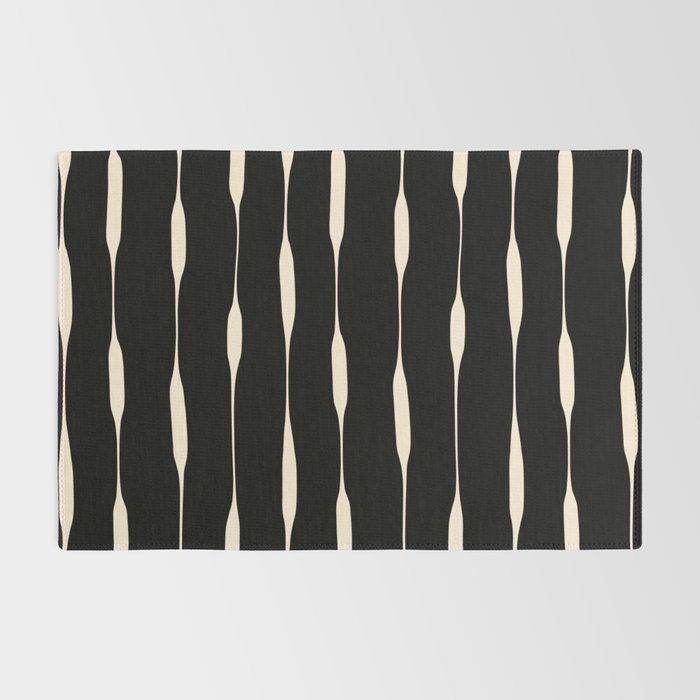 Threaded Stripes Painted Pattern in Black and Cream Rug Gallery Image 2
