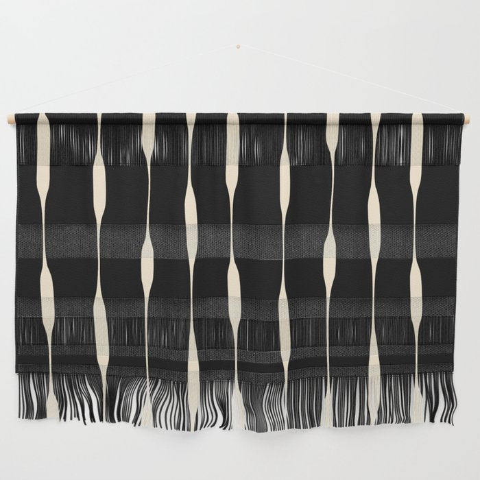 Threaded Stripes Painted Pattern in Black and Cream Wall Hanging Gallery Image 1