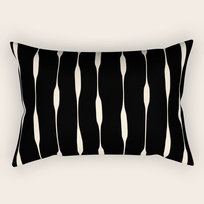 Threaded Stripes Painted Pattern in Black and Cream Rectangular Pillow Gallery Image 2
