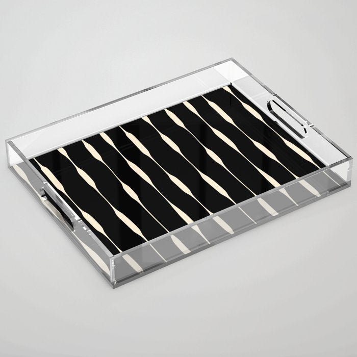 Threaded Stripes Painted Pattern in Black and Cream Acrylic Tray Gallery Image 1