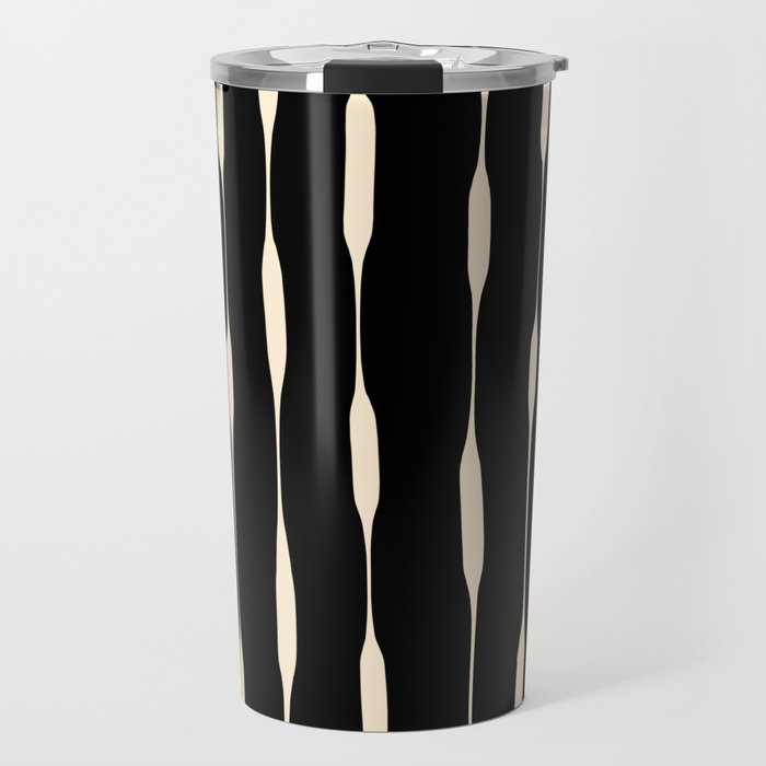 Threaded Stripes Painted Pattern in Black and Cream Travel Mug Gallery Image 1