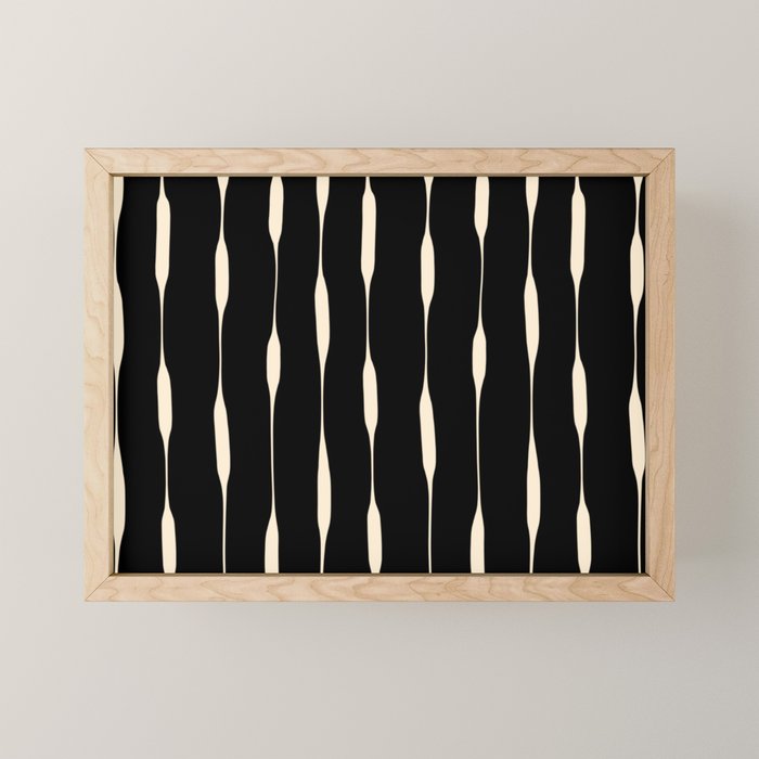 Threaded Stripes Painted Pattern in Black and Cream Mini Art Print Gallery Image 1
