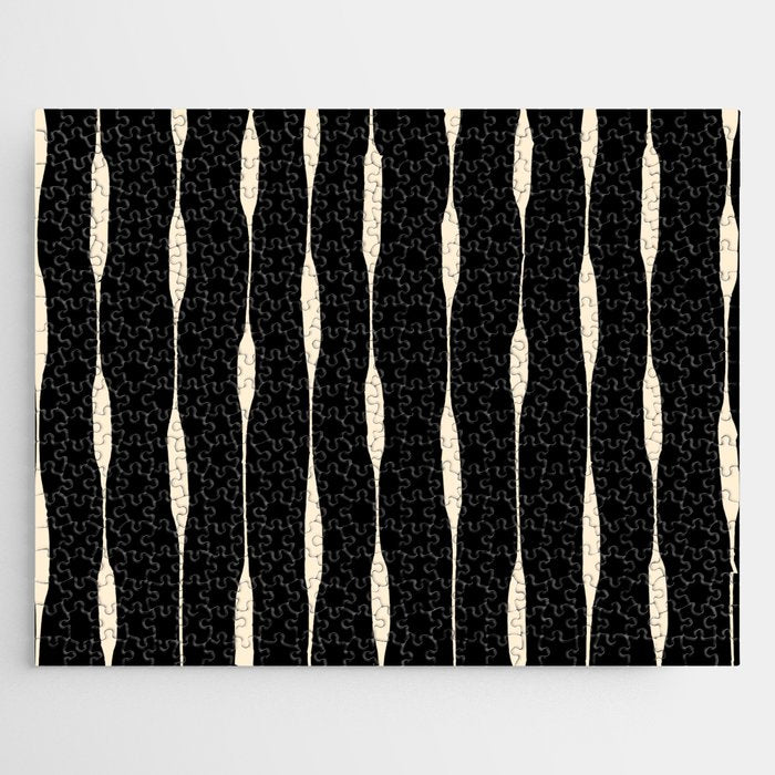 Threaded Stripes Painted Pattern in Black and Cream Jigsaw Puzzle Gallery Image 1