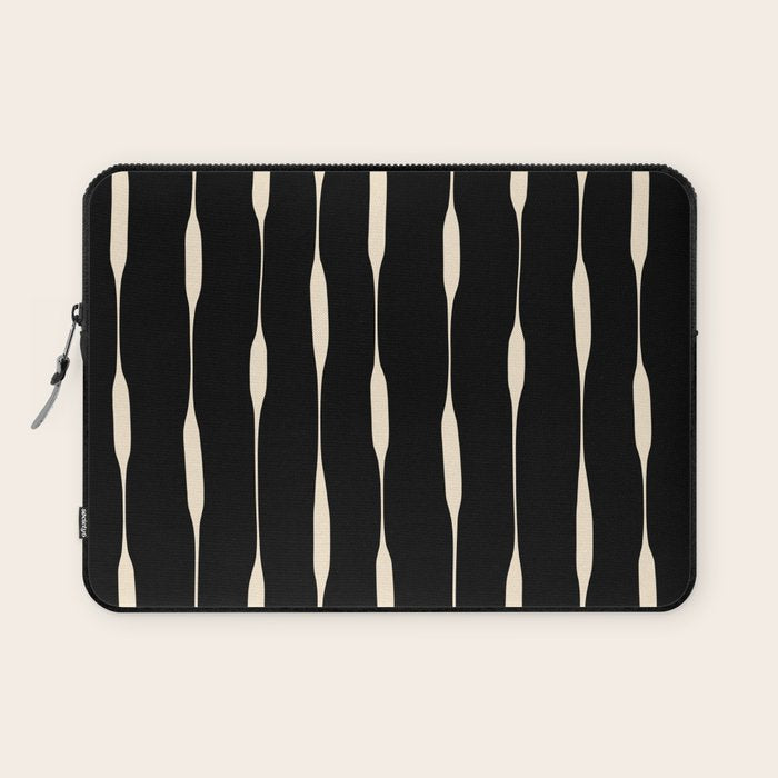 Threaded Stripes Painted Pattern in Black and Cream Laptop Sleeve Gallery Image 1