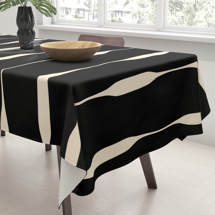 Threaded Stripes Painted Pattern in Black and Cream Tablecloth Gallery Image 3