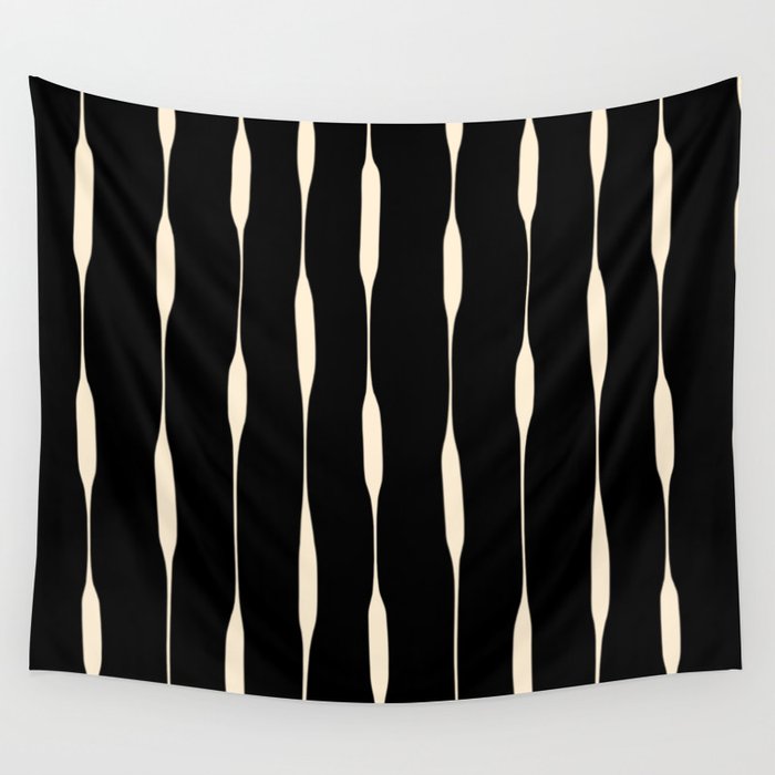 Threaded Stripes Painted Pattern in Black and Cream Wall Tapestry Gallery Image 4