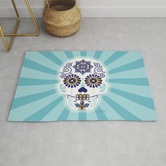 DÃ­a de Muertos â¢ Mexican Sugar Skull - Baby Blue Palette Rug Gallery Image 1