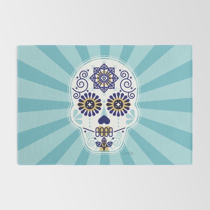 DÃ­a de Muertos â¢ Mexican Sugar Skull - Baby Blue Palette Rug Gallery Image 2