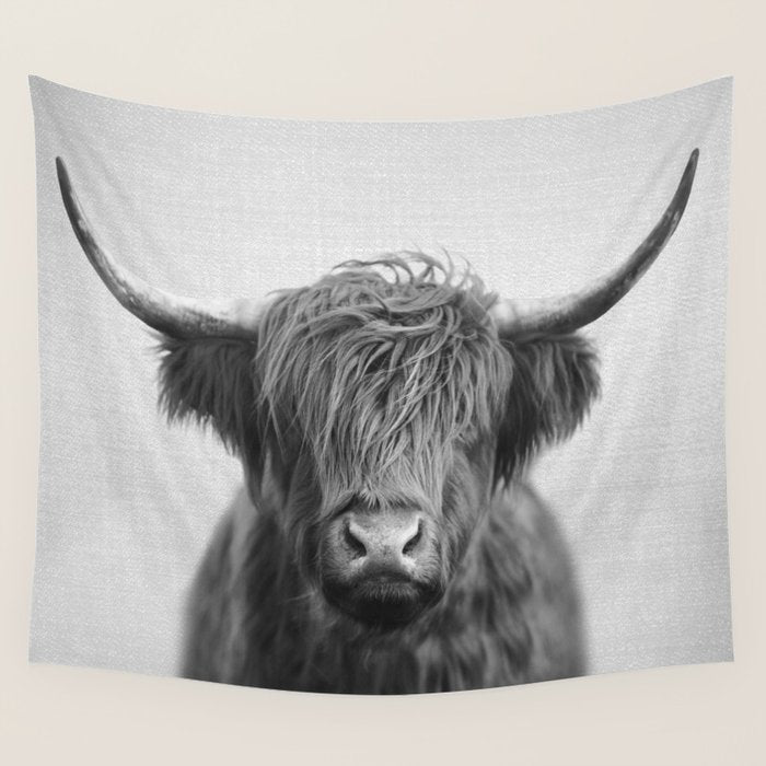 Highland Cow - Black & White Wall Tapestry Gallery Image 1