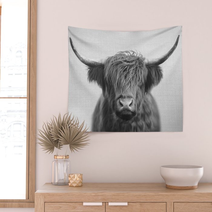 Highland Cow - Black & White Wall Tapestry Gallery Image 2