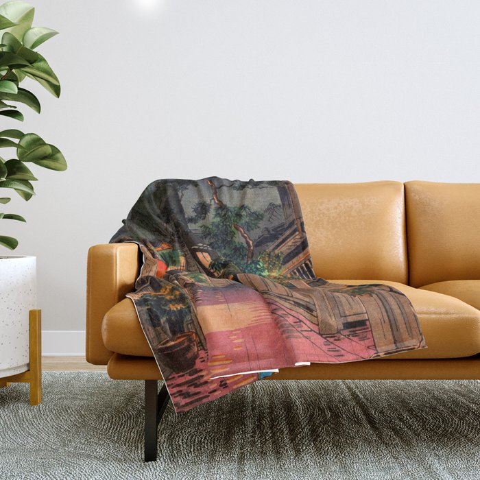 Evening At Ushigome By Tsuchiya Koitsu Throw Blanket Gallery Image 1