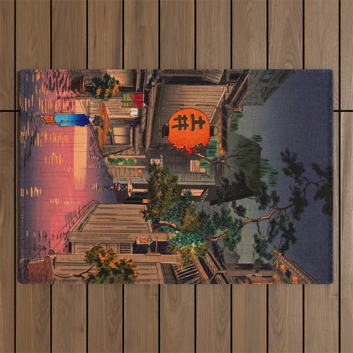 Evening At Ushigome By Tsuchiya Koitsu Outdoor Rug Gallery Image 1