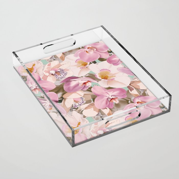 Lush Pink Tropical Flowers I Acrylic Tray Gallery Image 1