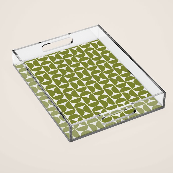 Mid-Century Modern Pattern No.29 Mini - Off-White and Green Acrylic Tray Gallery Image 1