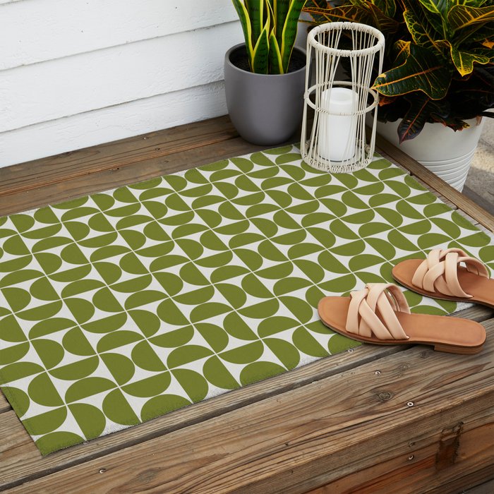 Mid-Century Modern Pattern No.29 Mini - Off-White and Green Outdoor Rug Gallery Image 2