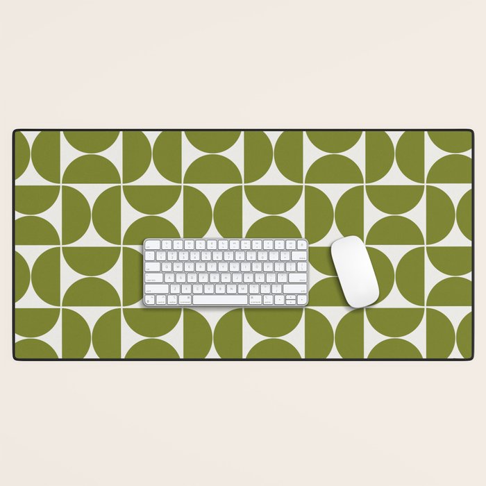 Mid-Century Modern Pattern No.29 Mini - Off-White and Green Desk Mat Gallery Image 1