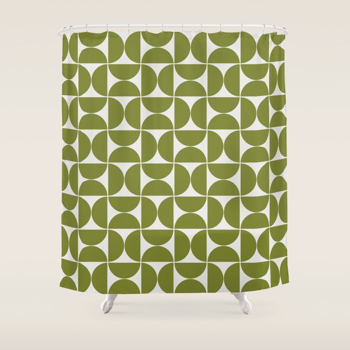Mid-Century Modern Pattern No.29 Mini - Off-White and Green Shower Curtain Gallery Image 1