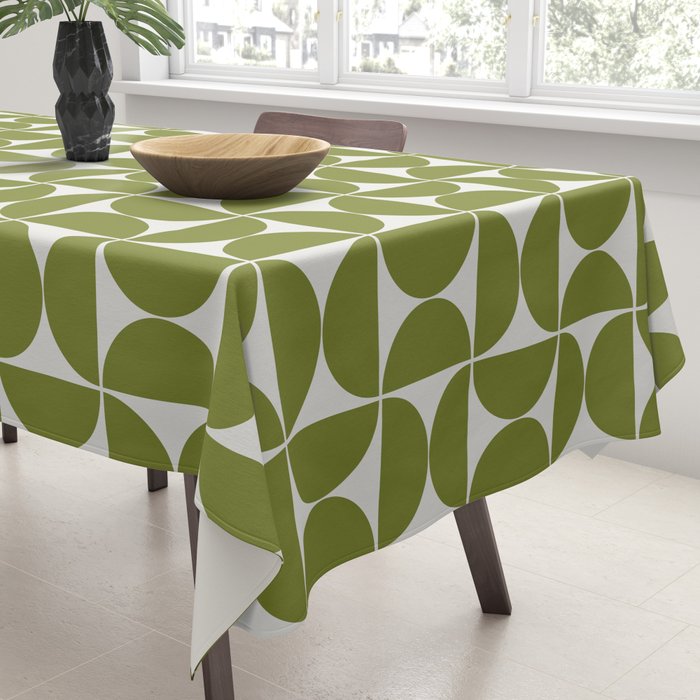 Mid-Century Modern Pattern No.29 Mini - Off-White and Green Tablecloth Gallery Image 3