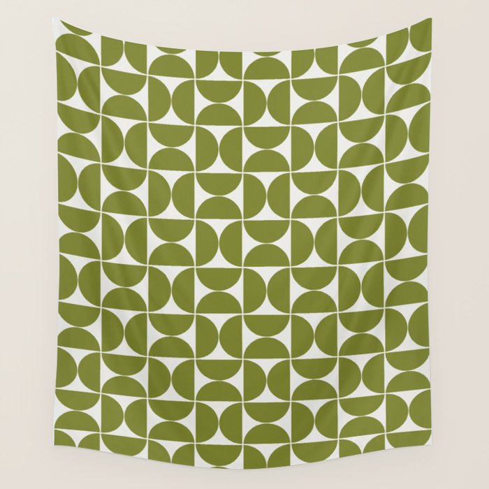 Mid-Century Modern Pattern No.29 Mini - Off-White and Green Wall Tapestry Gallery Image 1