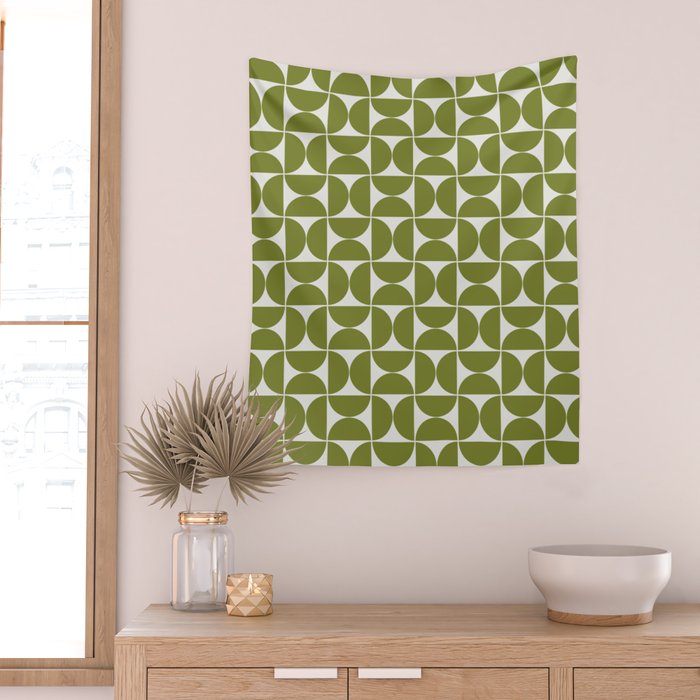 Mid-Century Modern Pattern No.29 Mini - Off-White and Green Wall Tapestry Gallery Image 2