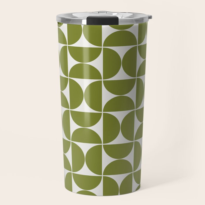 Mid-Century Modern Pattern No.29 Mini - Off-White and Green Travel Mug Gallery Image 1