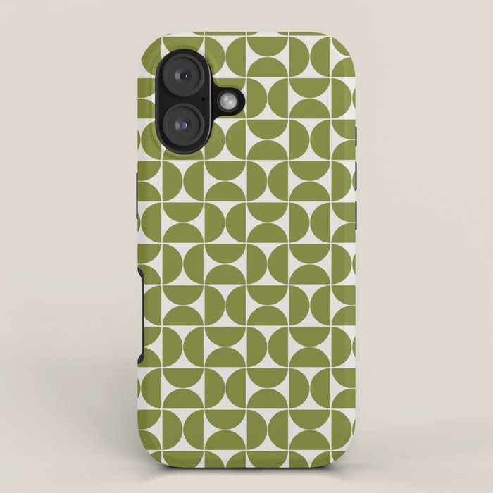 Mid-Century Modern Pattern No.29 Mini - Off-White and Green iPhone Case Gallery Image 1
