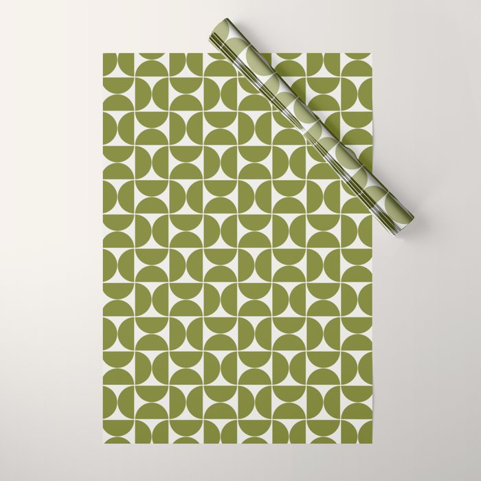 Mid-Century Modern Pattern No.29 Mini - Off-White and Green Wrapping Paper Gallery Image 1