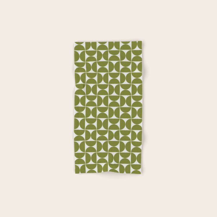 Mid-Century Modern Pattern No.29 Mini - Off-White and Green Bath Towel Gallery Image 1