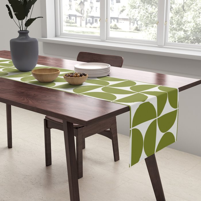 Mid-Century Modern Pattern No.29 Mini - Off-White and Green Table Runner Gallery Image 2