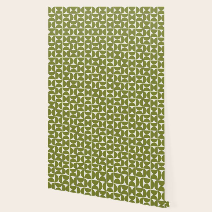 Mid-Century Modern Pattern No.29 Mini - Off-White and Green Wallpaper Gallery Image 2