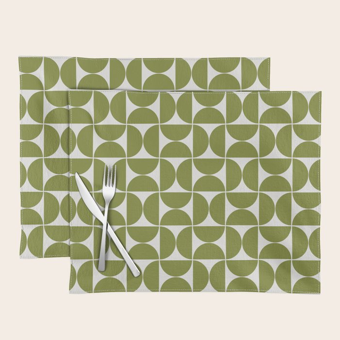 Mid-Century Modern Pattern No.29 Mini - Off-White and Green Placemat Gallery Image 1