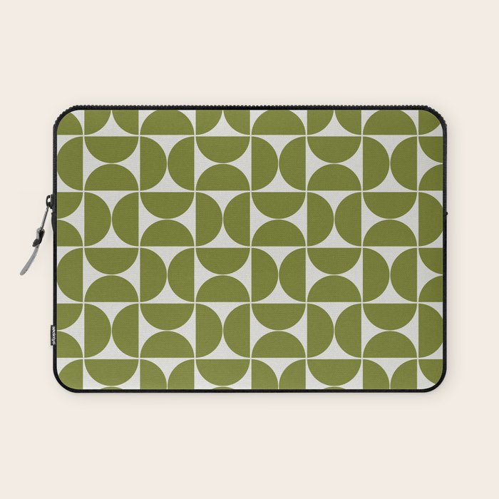 Mid-Century Modern Pattern No.29 Mini - Off-White and Green Laptop Sleeve Gallery Image 1