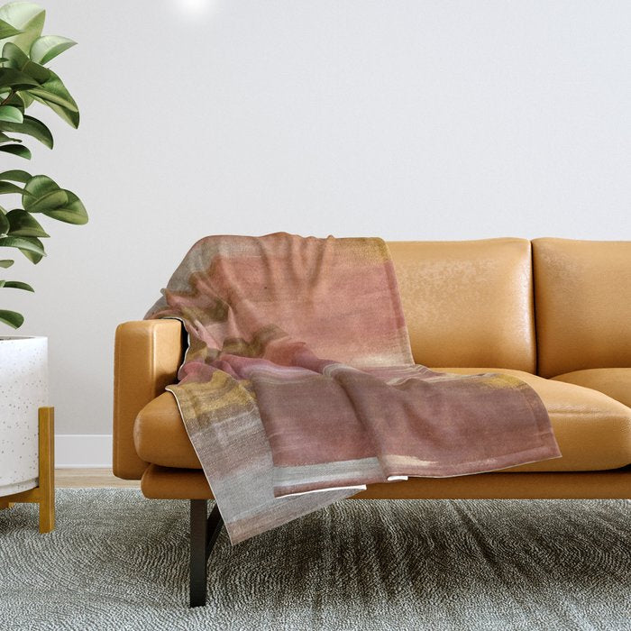 Blush with Gold Abstract Throw Blanket Gallery Image 1