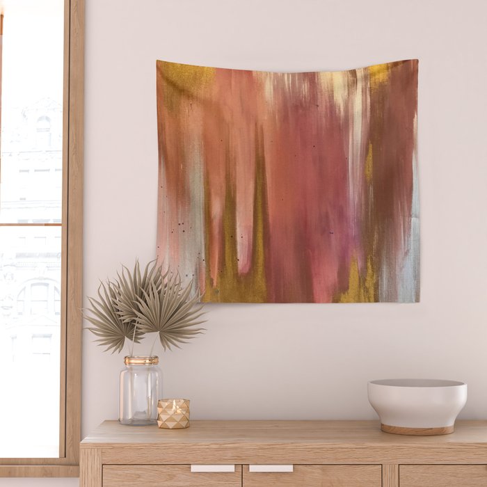 Blush with Gold Abstract Wall Tapestry Gallery Image 2