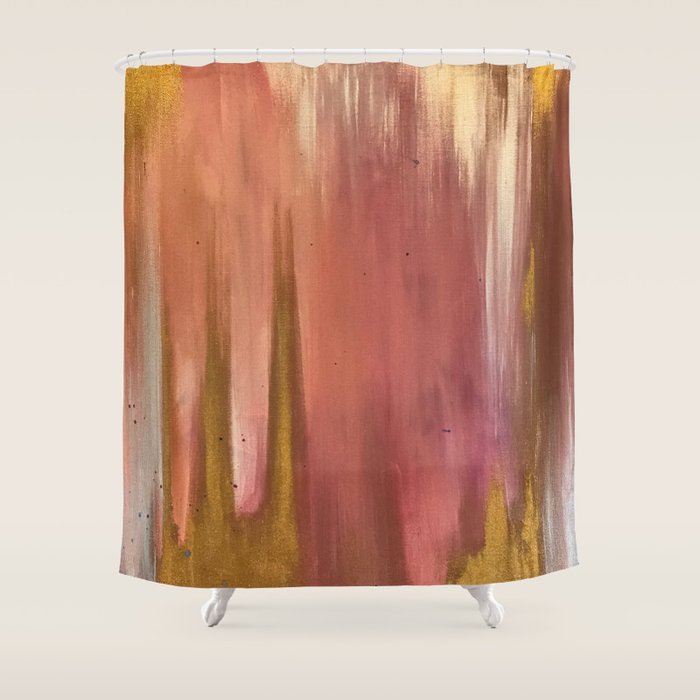 Blush with Gold Abstract Shower Curtain Gallery Image 1