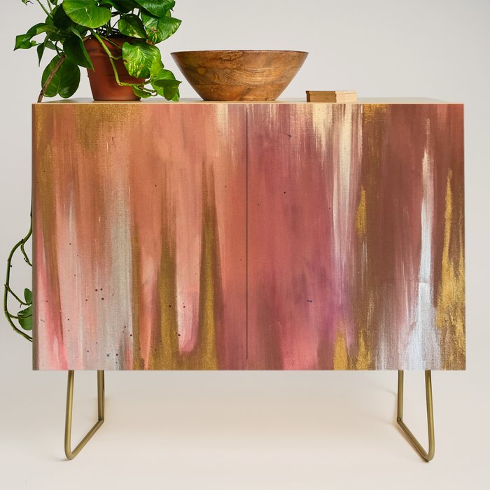 Blush with Gold Abstract Credenza Gallery Image 1