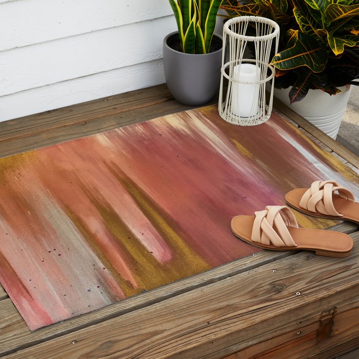 Blush with Gold Abstract Outdoor Rug Gallery Image 2