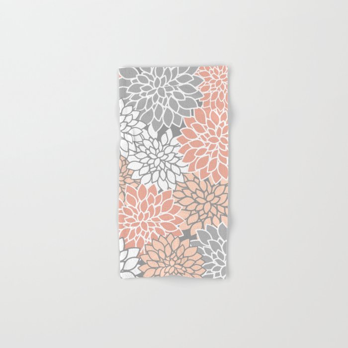 Dahlia Floral Blooms, Peach and Gray Bath Towel Gallery Image 1