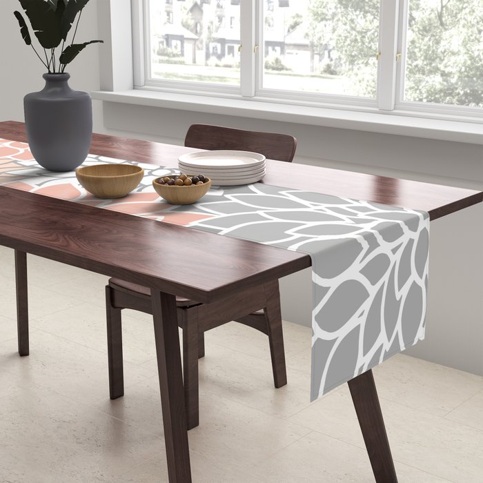Dahlia Floral Blooms, Peach and Gray Table Runner Gallery Image 2